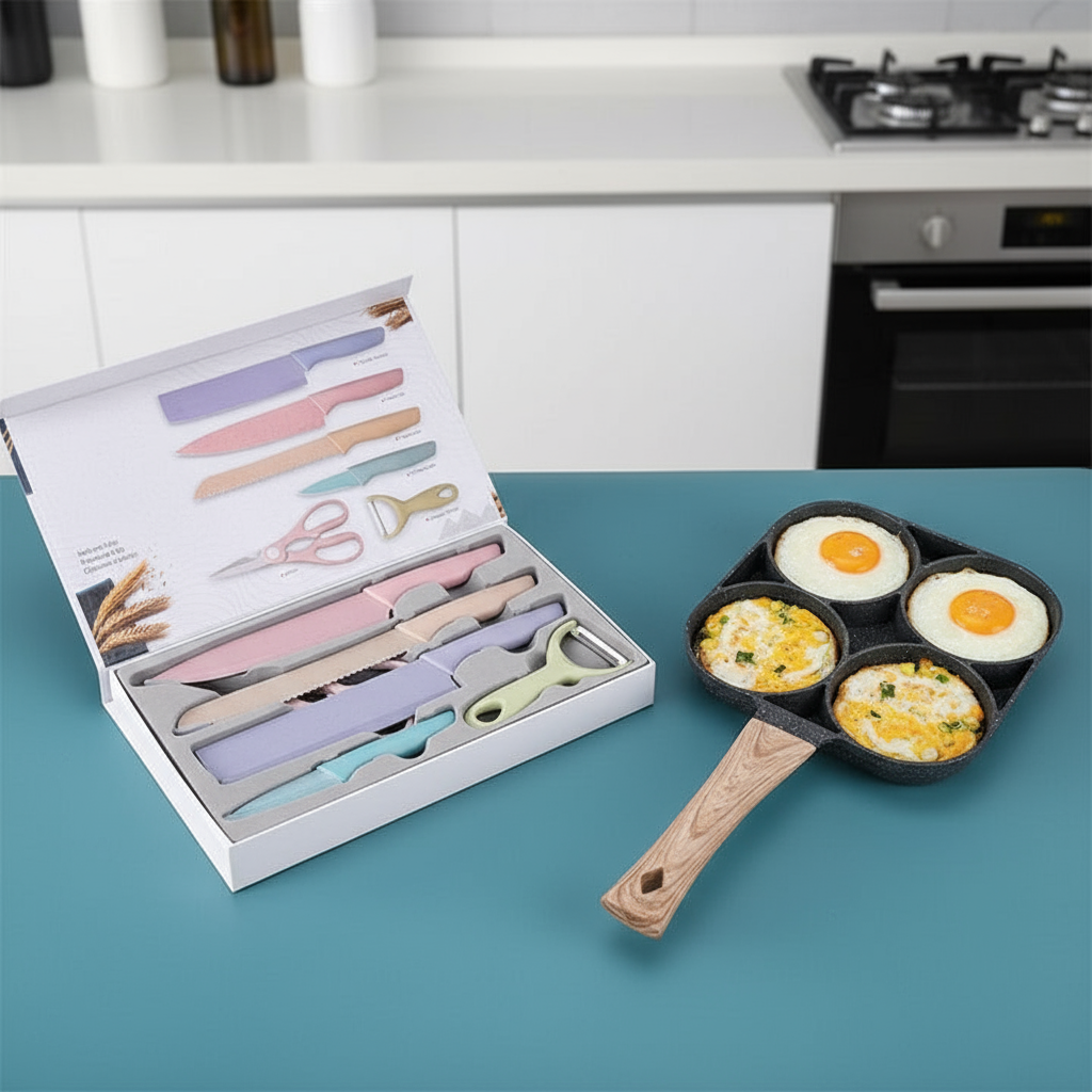 Set de Cuchillos y Sartén para Huevos